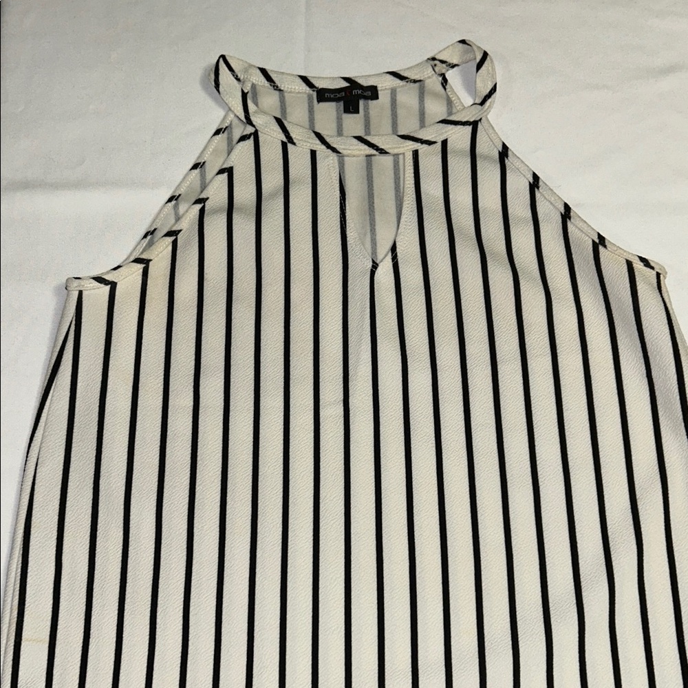 Moa Moa White with Black Vertical Stripe Halter Camisole
